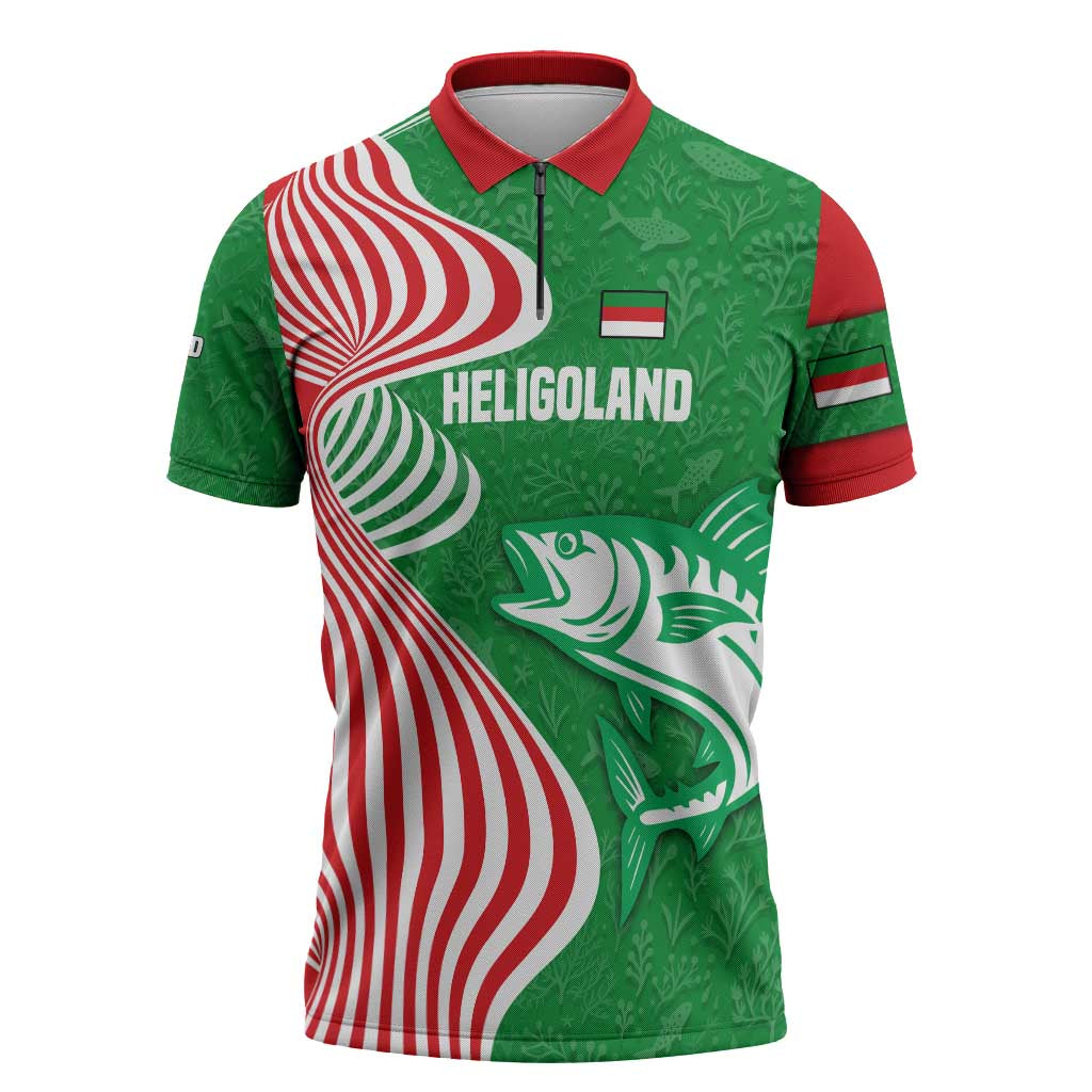 Germany Heligoland Zipper Polo Shirt with Fish Illustration and Red Green Wave - Wonder Print Shop