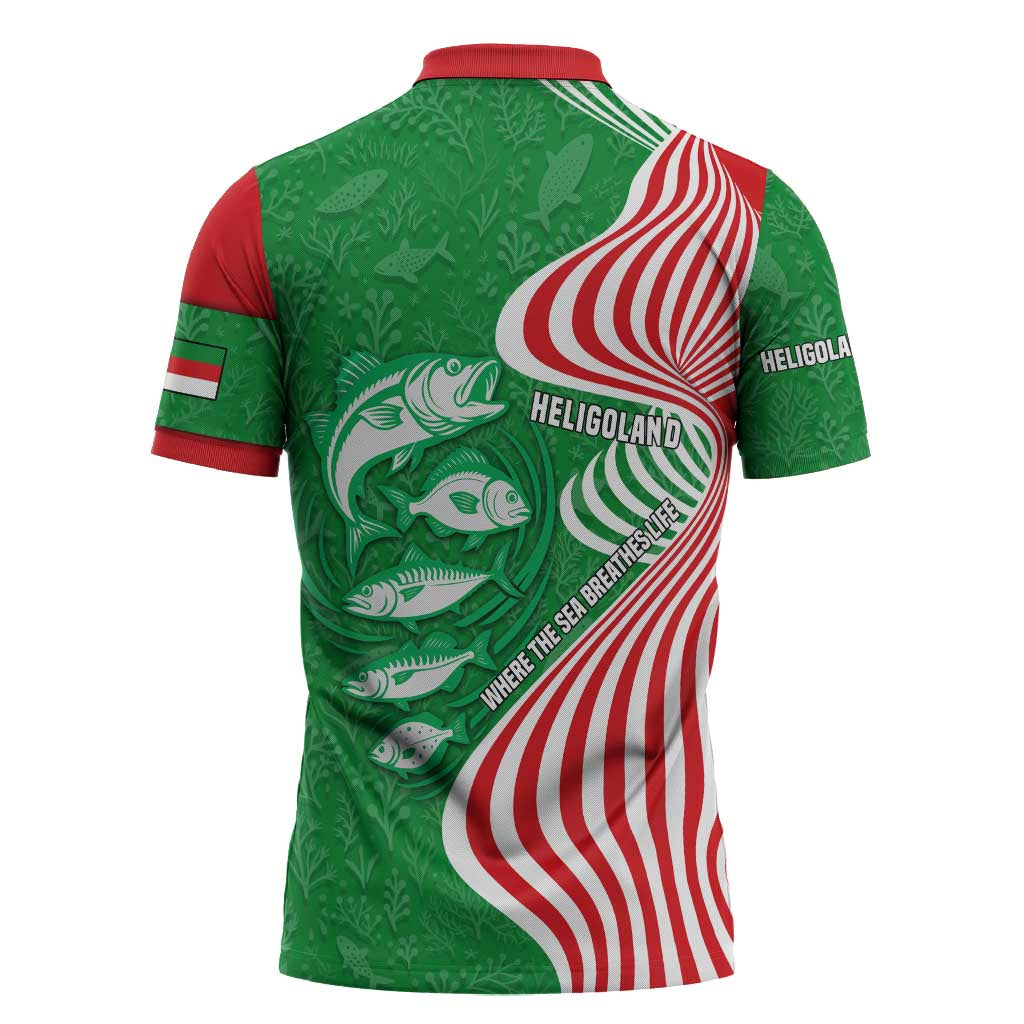 Germany Heligoland Zipper Polo Shirt with Fish Illustration and Red Green Wave - Wonder Print Shop