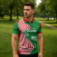 Germany Heligoland Zipper Polo Shirt with Fish Illustration and Red Green Wave - Wonder Print Shop