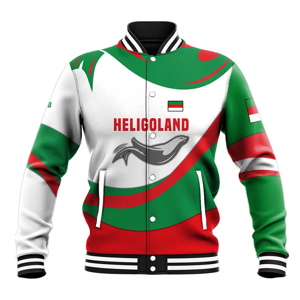 Germany Heligoland Baseball Jacket with Seal Graphic and Red Green Wave Nature - Wonder Print Shop