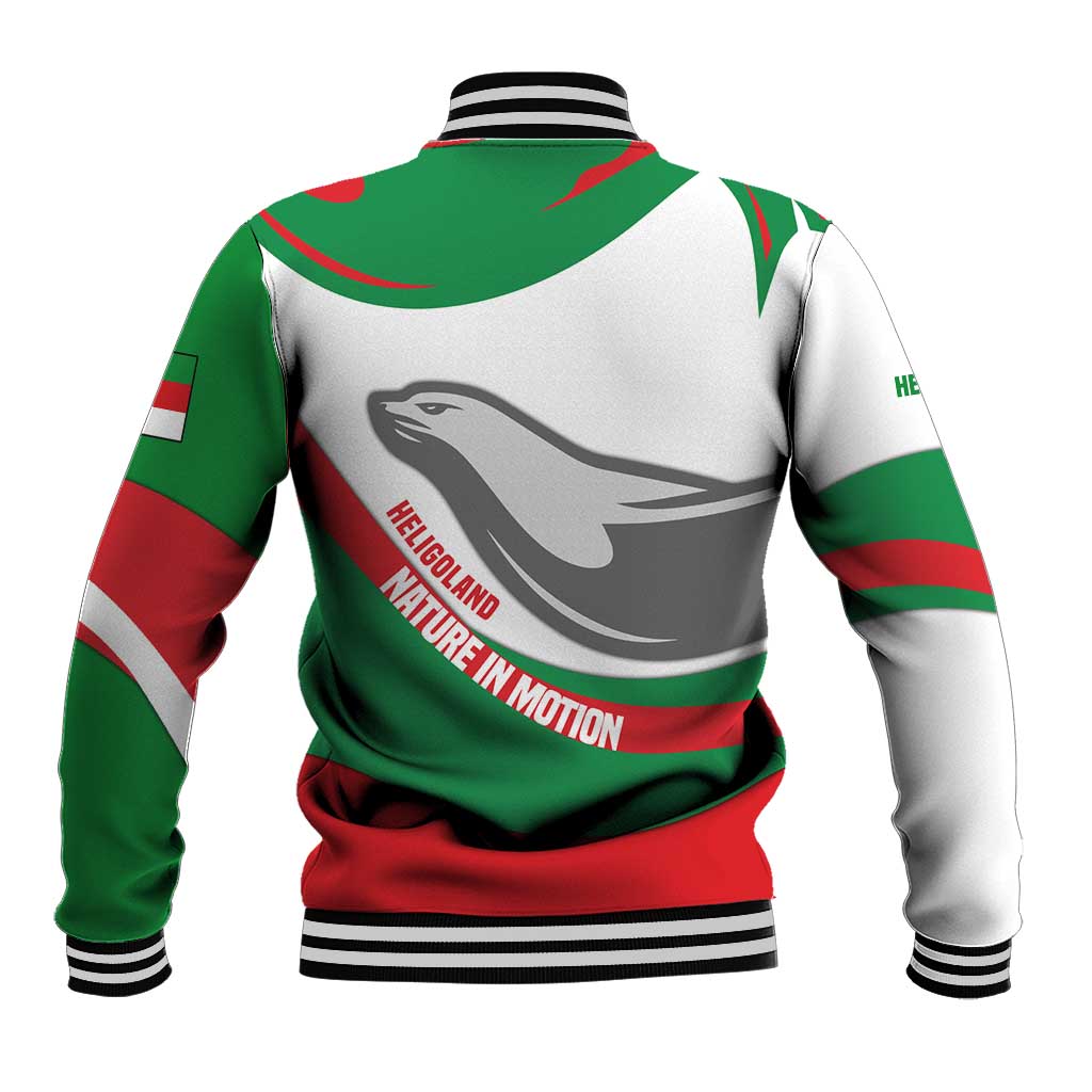 Germany Heligoland Baseball Jacket with Seal Graphic and Red Green Wave Nature - Wonder Print Shop