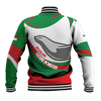 Germany Heligoland Baseball Jacket with Seal Graphic and Red Green Wave Nature - Wonder Print Shop