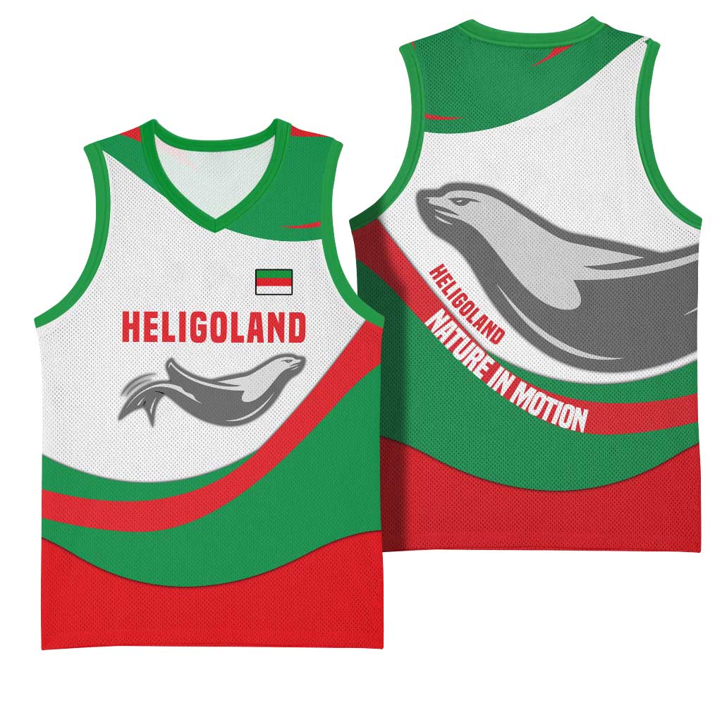 Germany Heligoland Basketball Jersey with Seal Graphic and Red Green Wave Nature - Wonder Print Shop