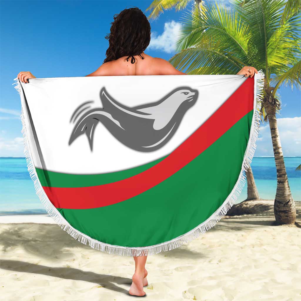 Germany Heligoland Beach Blanket with Seal Graphic and Red Green Wave Nature - Wonder Print Shop