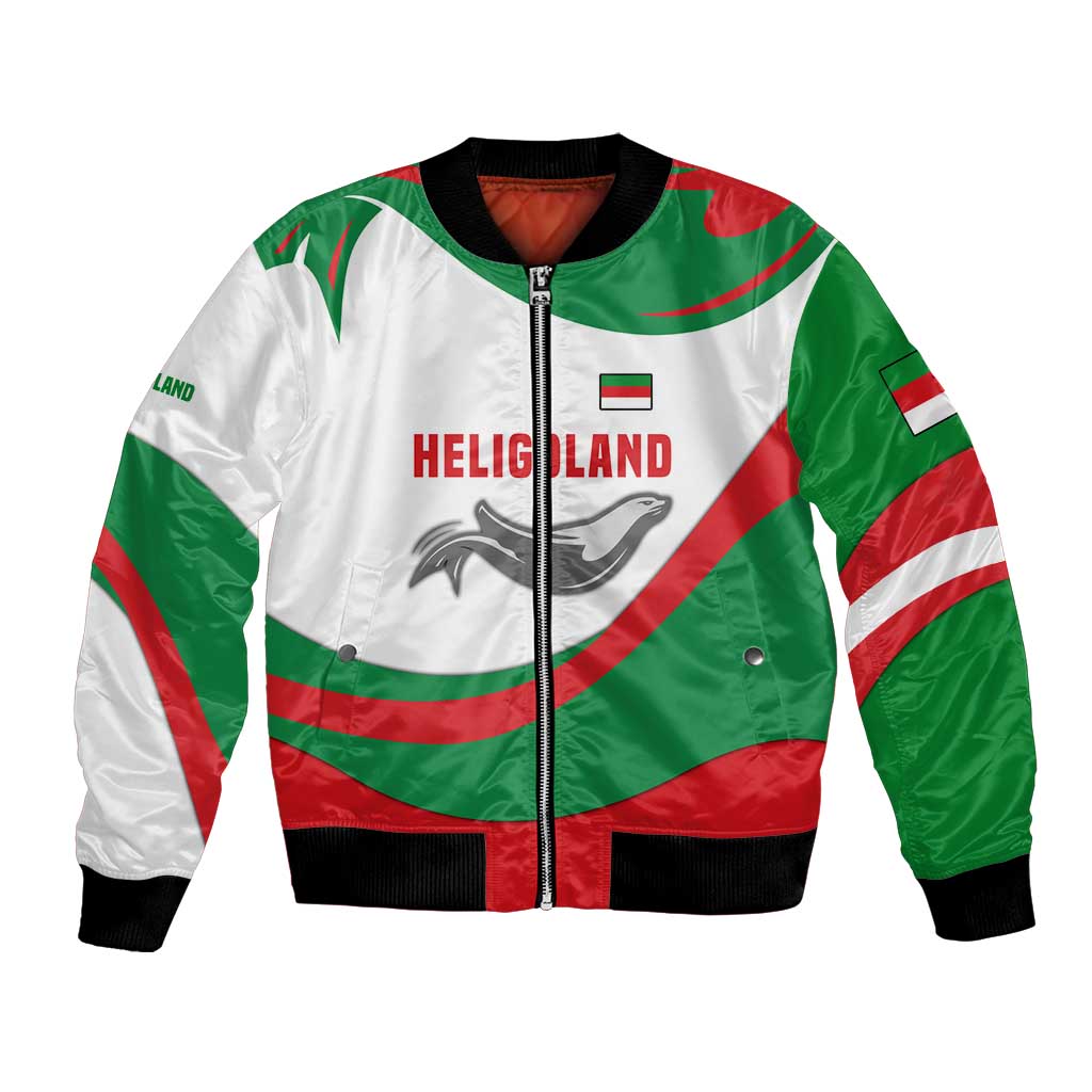 Germany Heligoland Bomber Jacket with Seal Graphic and Red Green Wave Nature - Wonder Print Shop