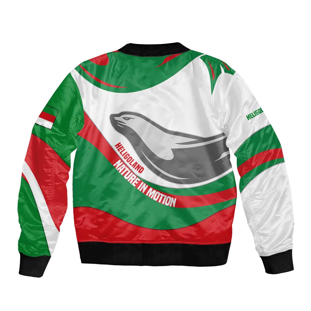 Germany Heligoland Bomber Jacket with Seal Graphic and Red Green Wave Nature - Wonder Print Shop