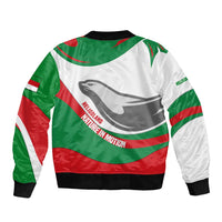 Germany Heligoland Bomber Jacket with Seal Graphic and Red Green Wave Nature - Wonder Print Shop