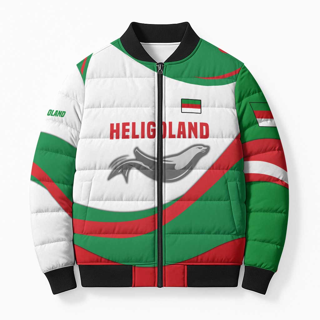Germany Heligoland Bomber Puffer Jacket with Seal Graphic and Red Green Wave Nature - Wonder Print Shop