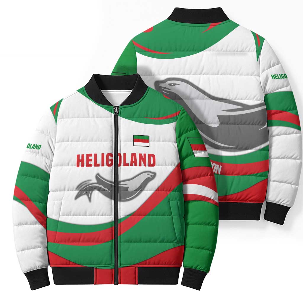 Germany Heligoland Bomber Puffer Jacket with Seal Graphic and Red Green Wave Nature - Wonder Print Shop