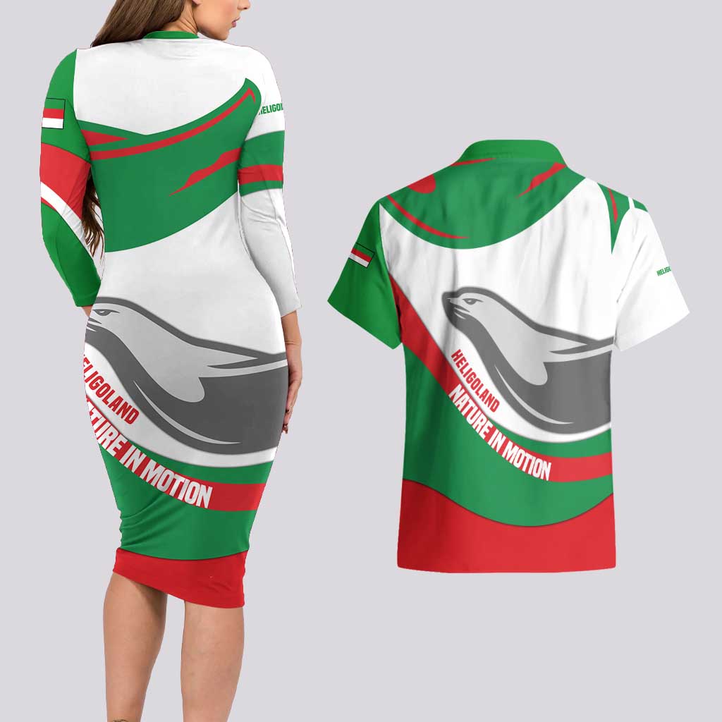 Germany Heligoland Couples Matching Long Sleeve Bodycon Dress and Hawaiian Shirt with Seal Graphic and Red Green Wave Nature - Wonder Print Shop