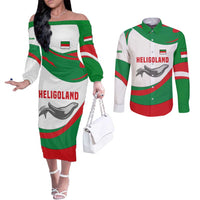 Germany Heligoland Couples Matching Off The Shoulder Long Sleeve Dress and Long Sleeve Button Shirt with Seal Graphic and Red Green Wave Nature - Wonder Print Shop