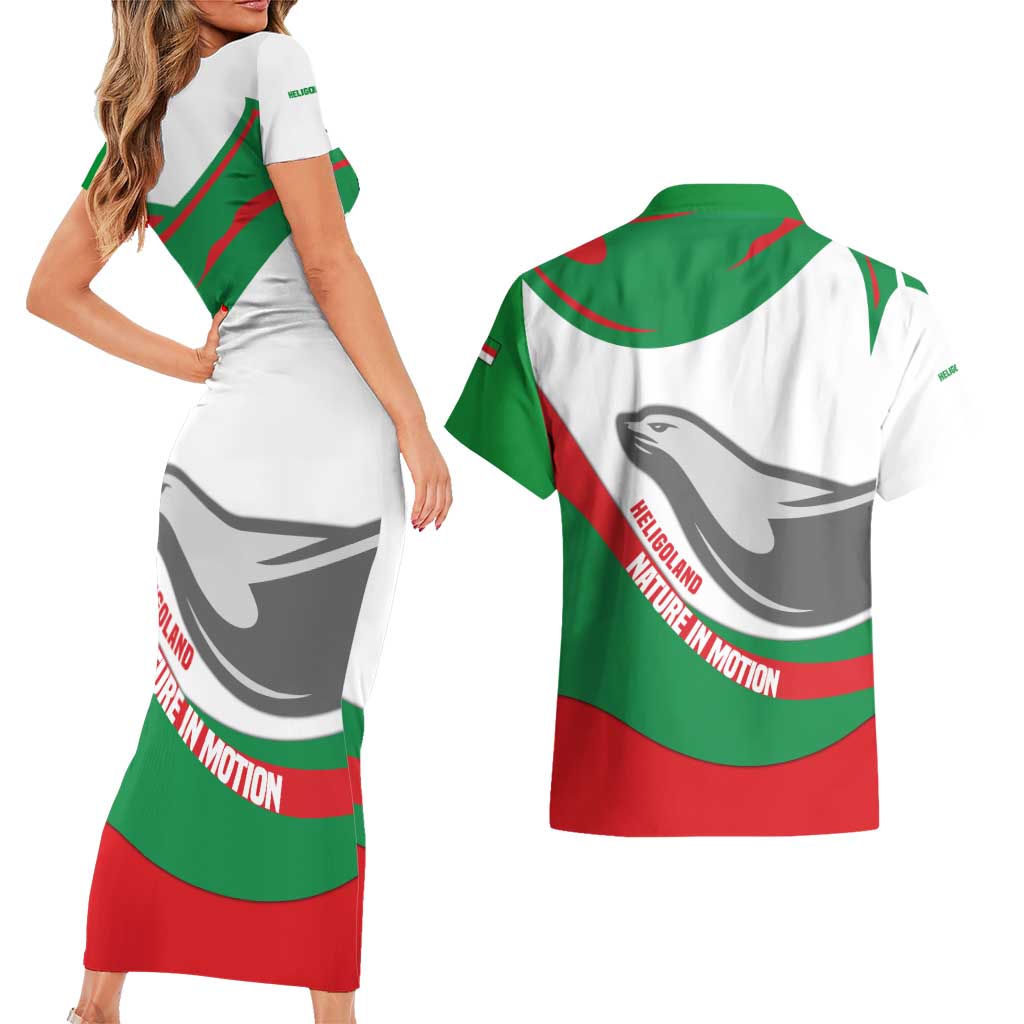 Germany Heligoland Couples Matching Short Sleeve Bodycon Dress and Hawaiian Shirt with Seal Graphic and Red Green Wave Nature - Wonder Print Shop