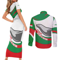 Germany Heligoland Couples Matching Short Sleeve Bodycon Dress and Long Sleeve Button Shirt with Seal Graphic and Red Green Wave Nature - Wonder Print Shop