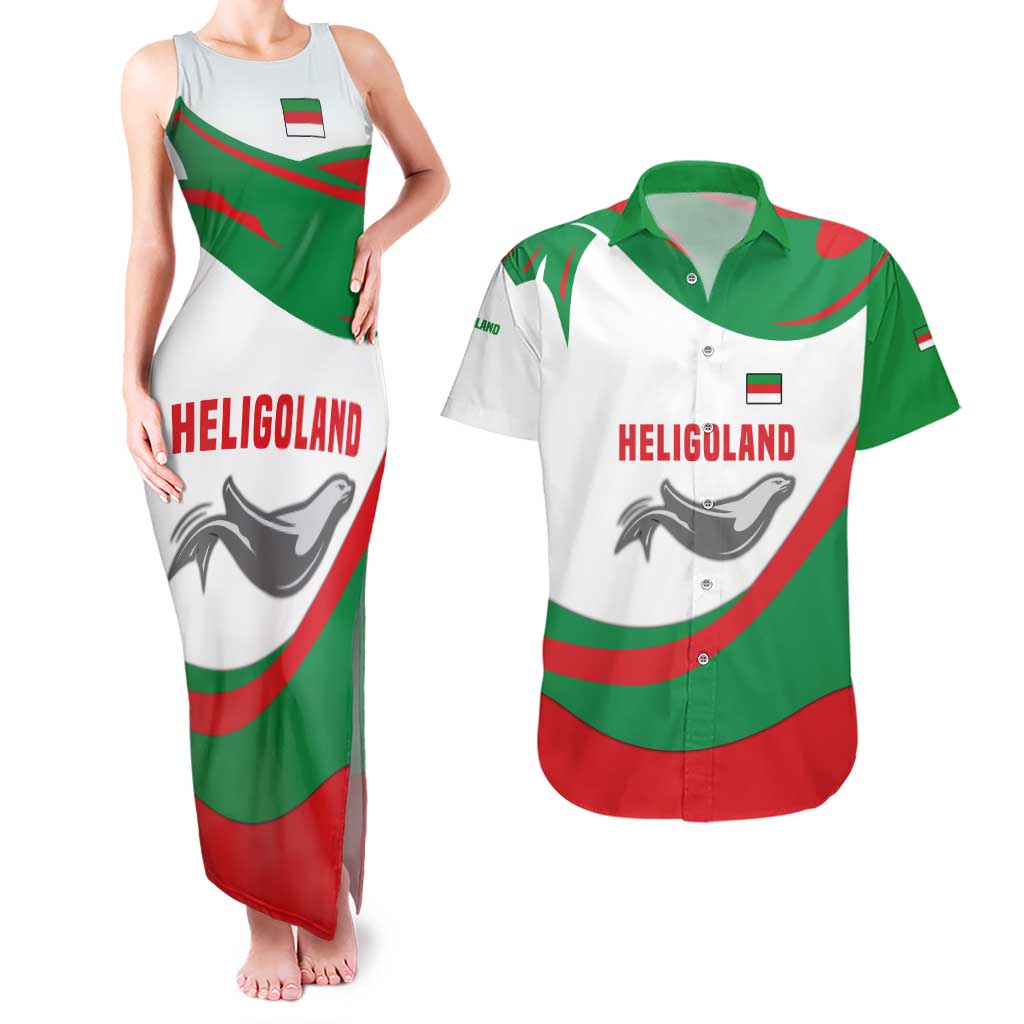 Germany Heligoland Couples Matching Tank Maxi Dress and Hawaiian Shirt with Seal Graphic and Red Green Wave Nature - Wonder Print Shop