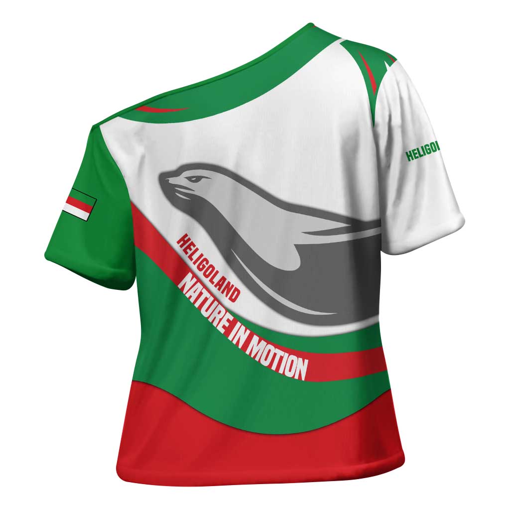 Germany Heligoland Cross Shoulder Shirt with Seal Graphic and Red Green Wave Nature - Wonder Print Shop