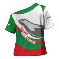 Germany Heligoland Cross Shoulder Shirt with Seal Graphic and Red Green Wave Nature - Wonder Print Shop