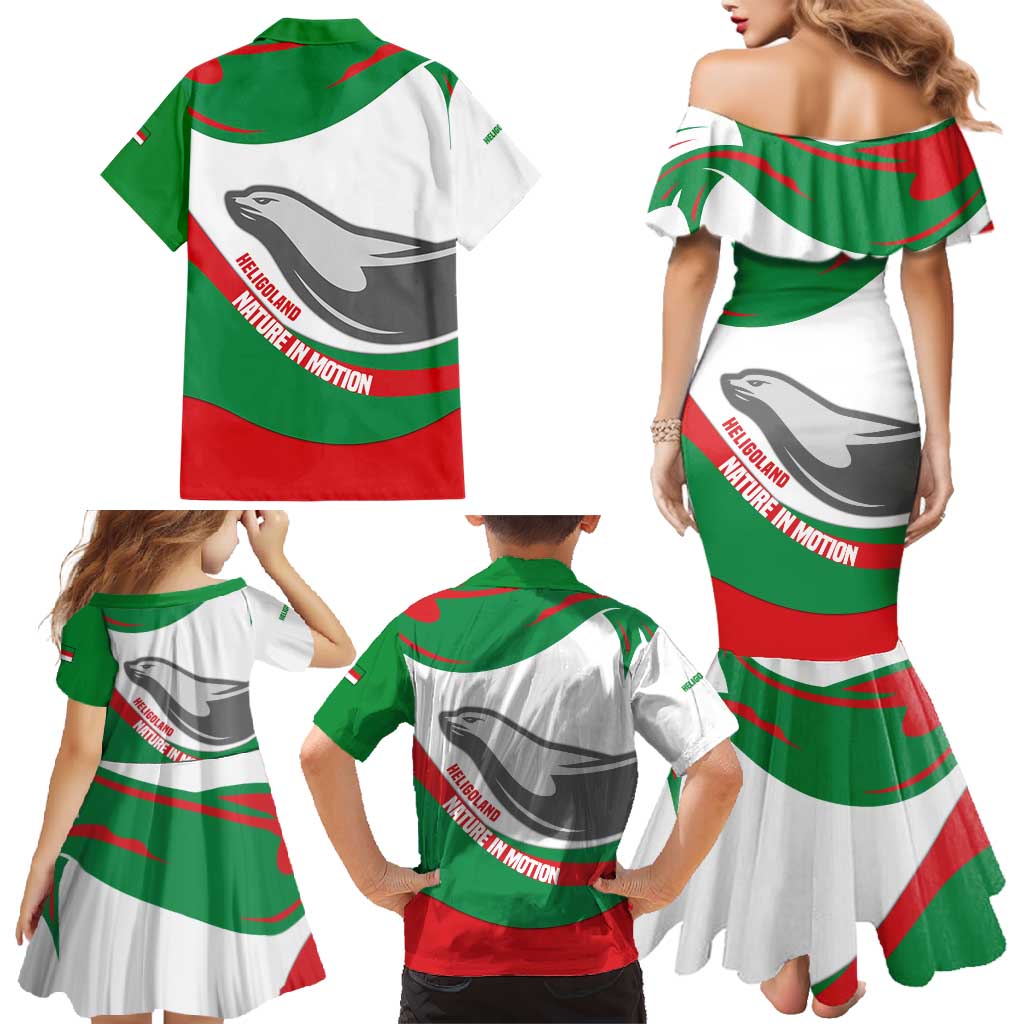 Germany Heligoland Family Matching Mermaid Dress and Hawaiian Shirt with Seal Graphic and Red Green Wave Nature - Wonder Print Shop