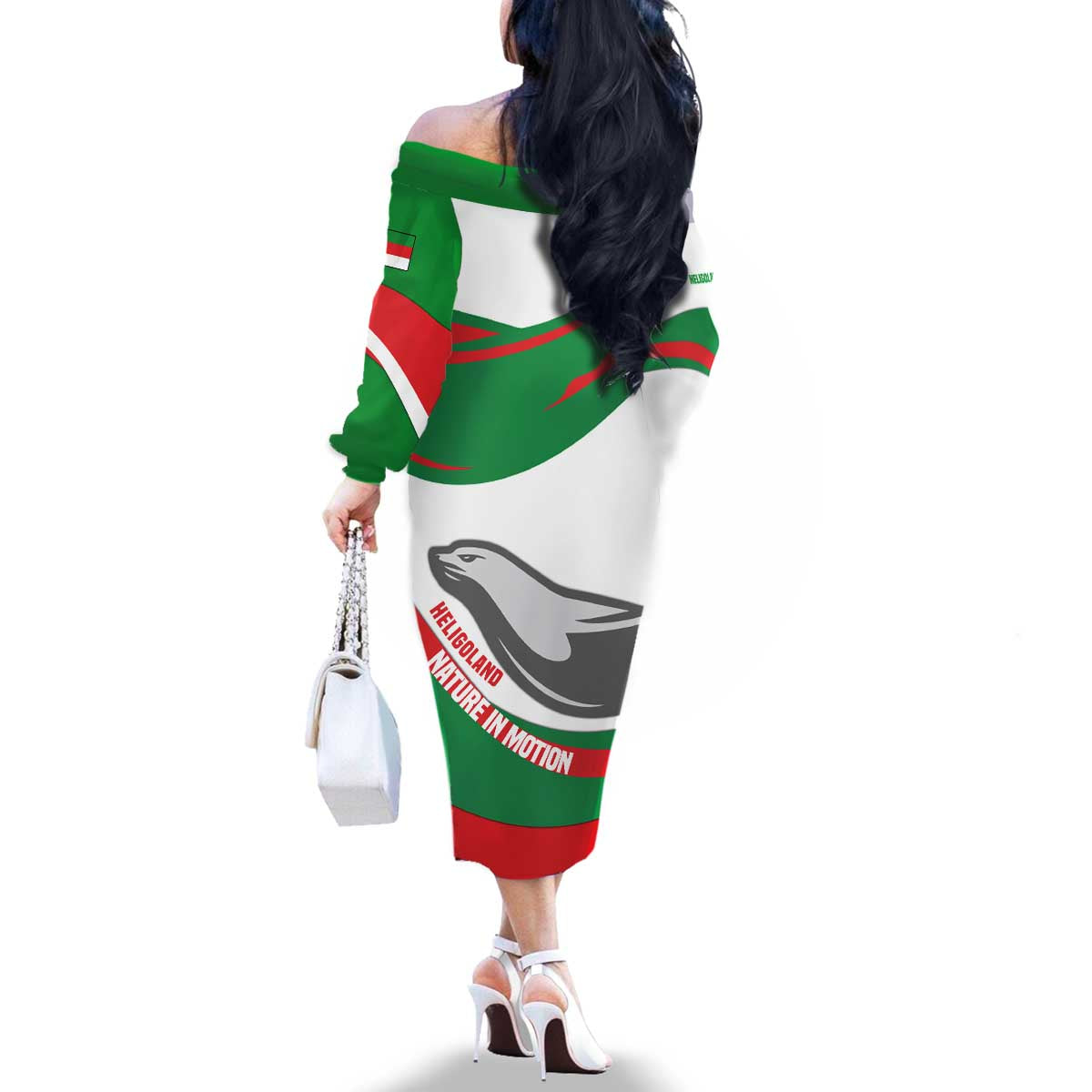 Germany Heligoland Family Matching Off The Shoulder Long Sleeve Dress and Hawaiian Shirt with Seal Graphic and Red Green Wave Nature - Wonder Print Shop