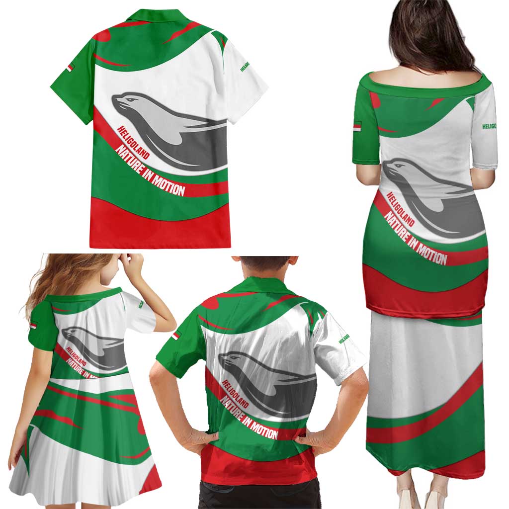 Germany Heligoland Family Matching Puletasi and Hawaiian Shirt with Seal Graphic and Red Green Wave Nature - Wonder Print Shop