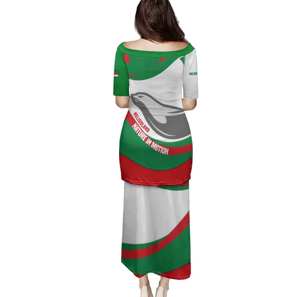 Germany Heligoland Family Matching Puletasi and Hawaiian Shirt with Seal Graphic and Red Green Wave Nature - Wonder Print Shop