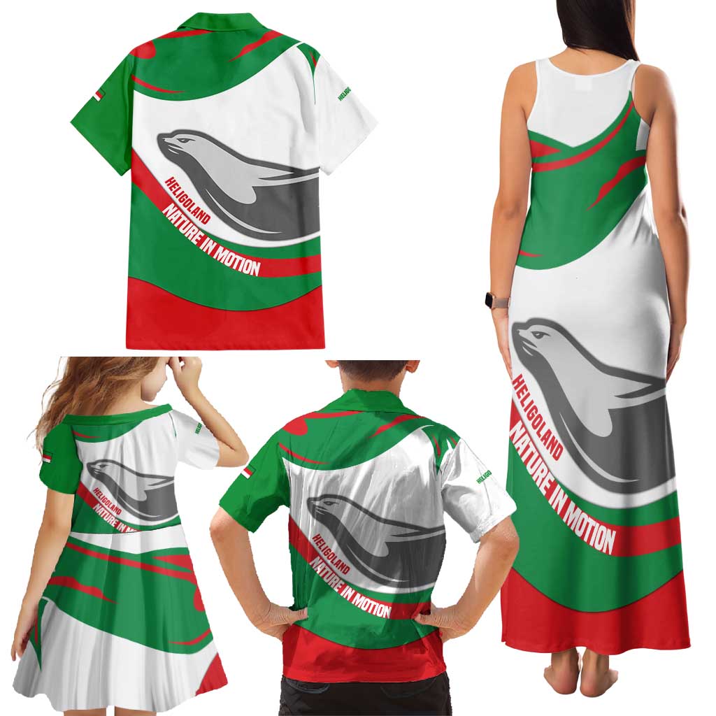 Germany Heligoland Family Matching Tank Maxi Dress and Hawaiian Shirt with Seal Graphic and Red Green Wave Nature - Wonder Print Shop