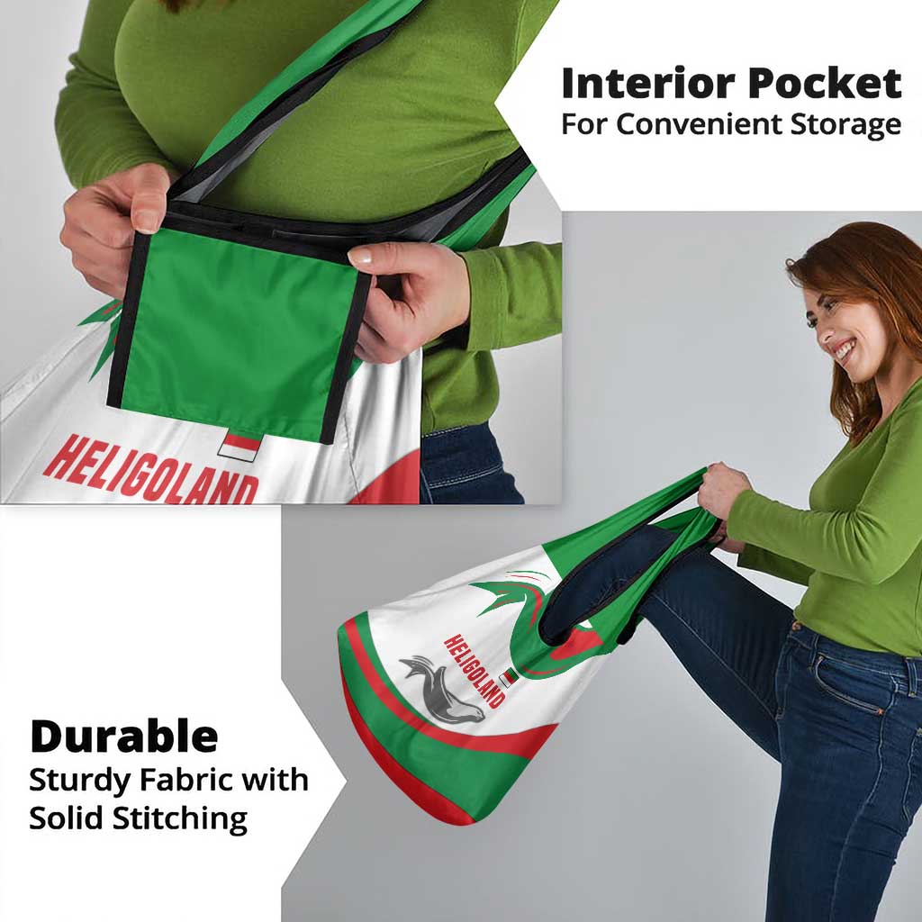 Germany Heligoland Grocery Bag with Seal Graphic and Red Green Wave Nature - Wonder Print Shop
