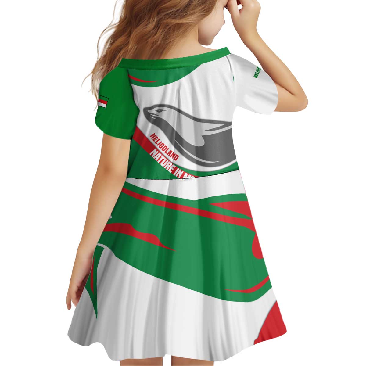 Germany Heligoland Kid Short Sleeve Dress with Seal Graphic and Red Green Wave Nature - Wonder Print Shop