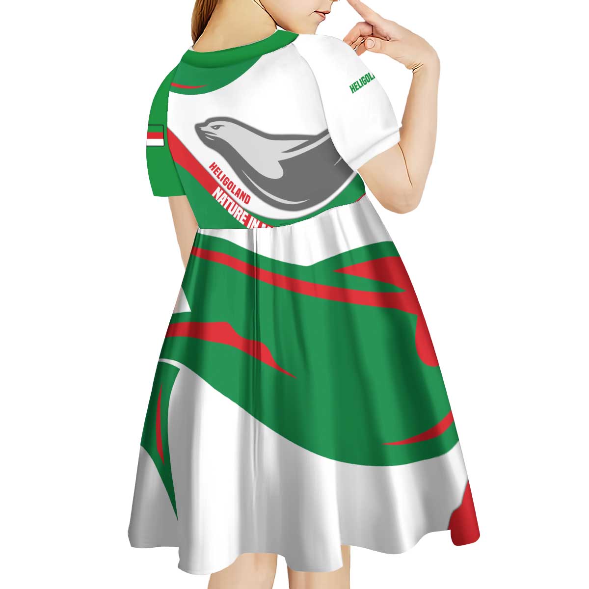 Germany Heligoland Kid Short Sleeve Dress with Seal Graphic and Red Green Wave Nature - Wonder Print Shop