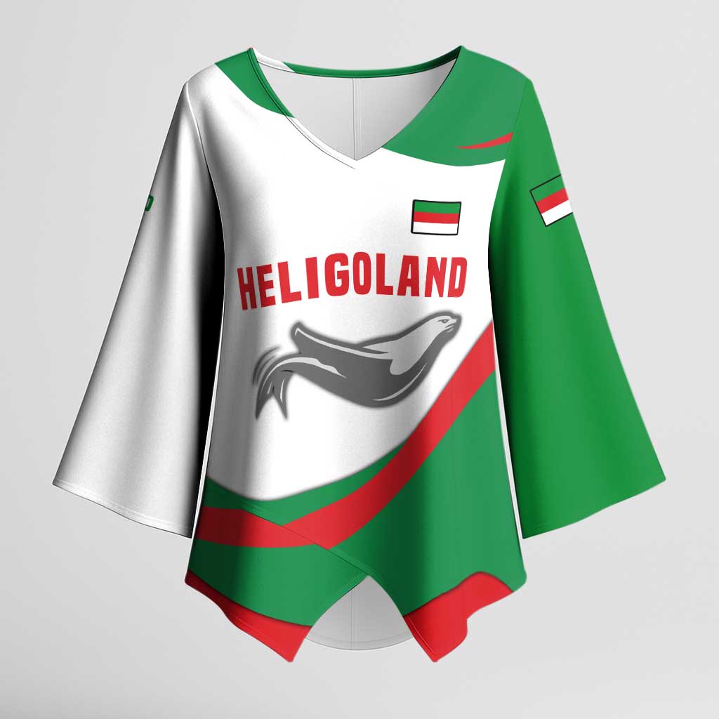 Germany Heligoland Kimono Sleeve Blouse with Seal Graphic and Red Green Wave Nature - Wonder Print Shop