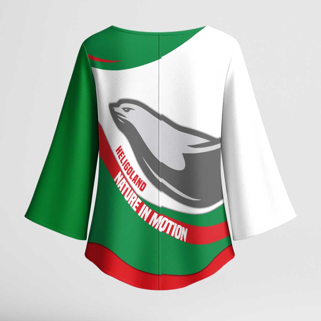 Germany Heligoland Kimono Sleeve Blouse with Seal Graphic and Red Green Wave Nature - Wonder Print Shop