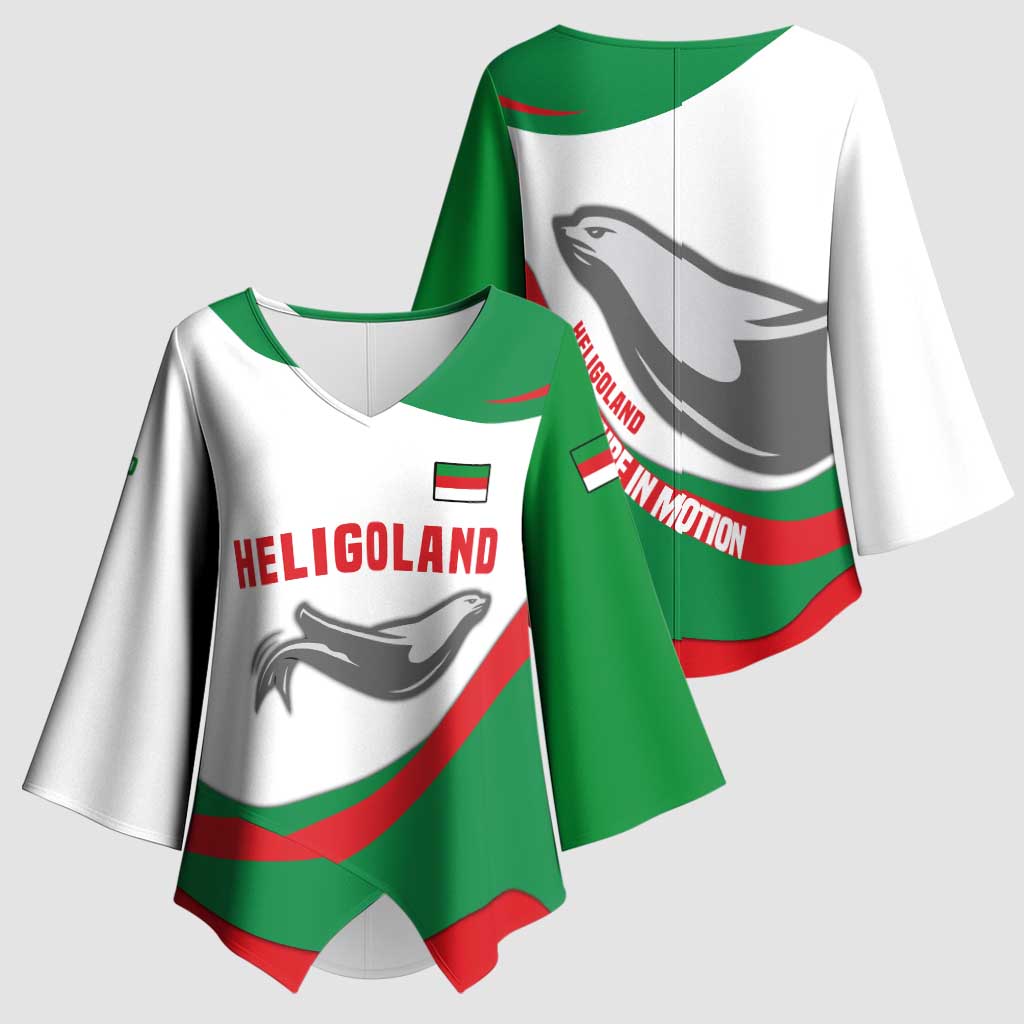 Germany Heligoland Kimono Sleeve Blouse with Seal Graphic and Red Green Wave Nature - Wonder Print Shop