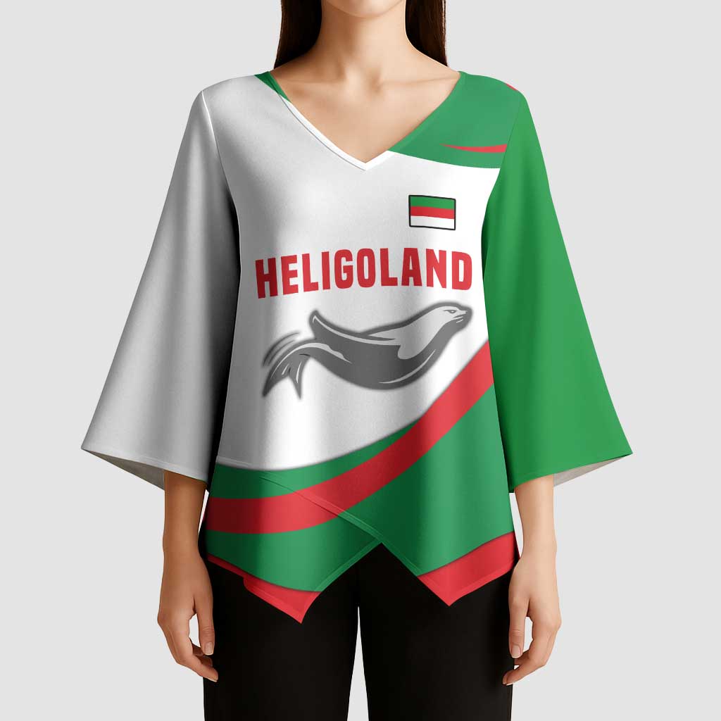 Germany Heligoland Kimono Sleeve Blouse with Seal Graphic and Red Green Wave Nature - Wonder Print Shop