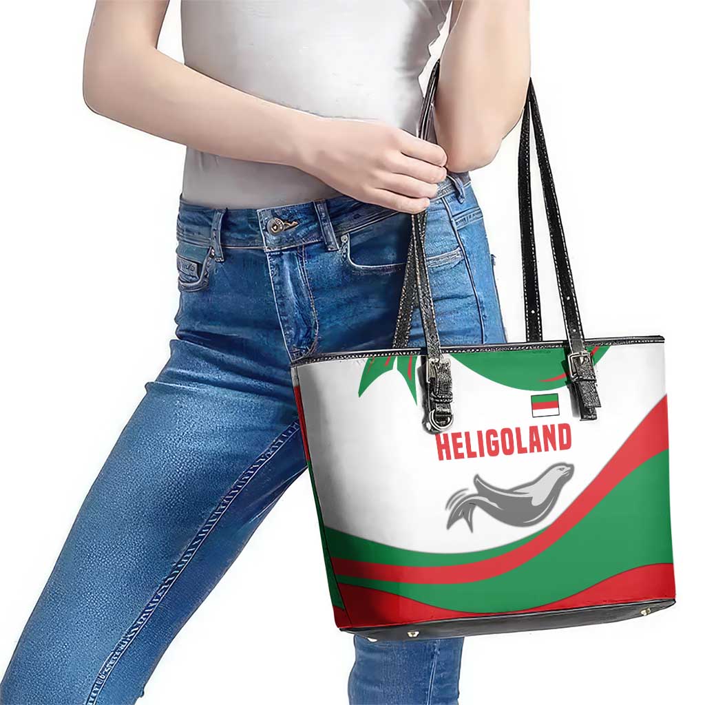 Germany Heligoland Leather Tote Bag with Seal Graphic and Red Green Wave Nature - Wonder Print Shop