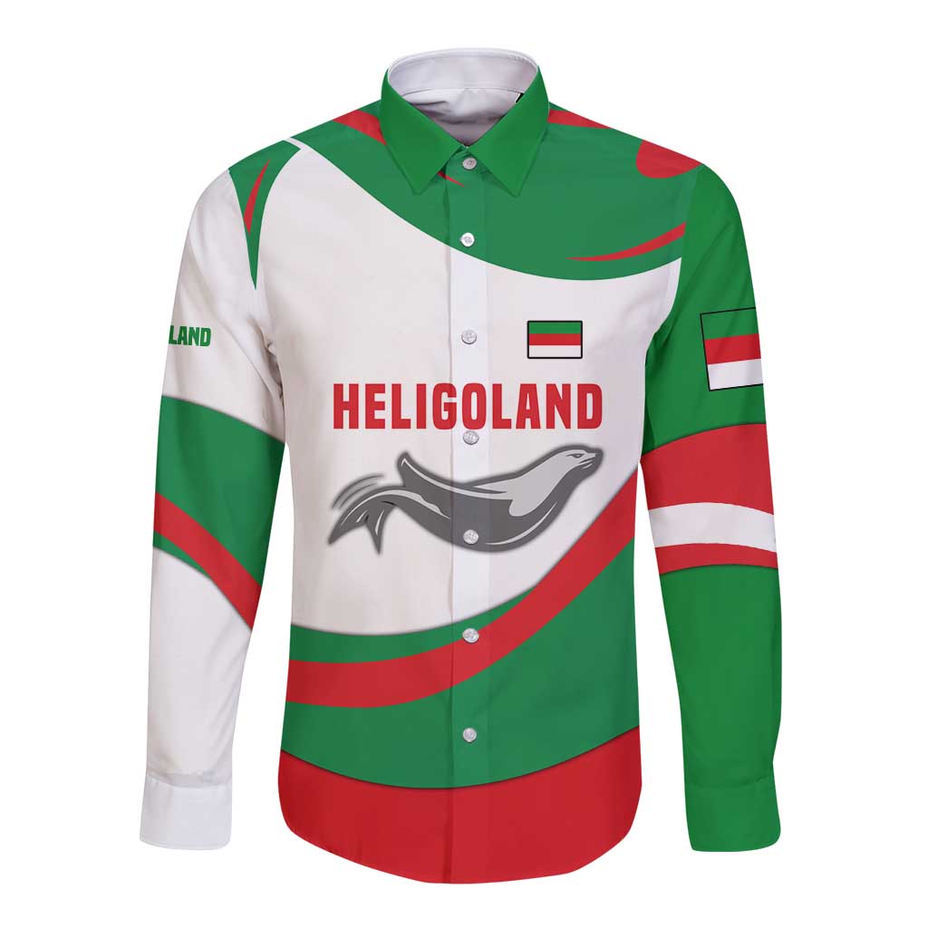 Germany Heligoland Long Sleeve Button Shirt with Seal Graphic and Red Green Wave Nature - Wonder Print Shop