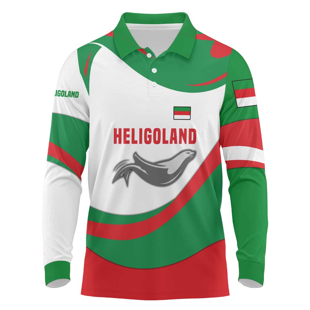 Germany Heligoland Long Sleeve Polo Shirt with Seal Graphic and Red Green Wave Nature - Wonder Print Shop
