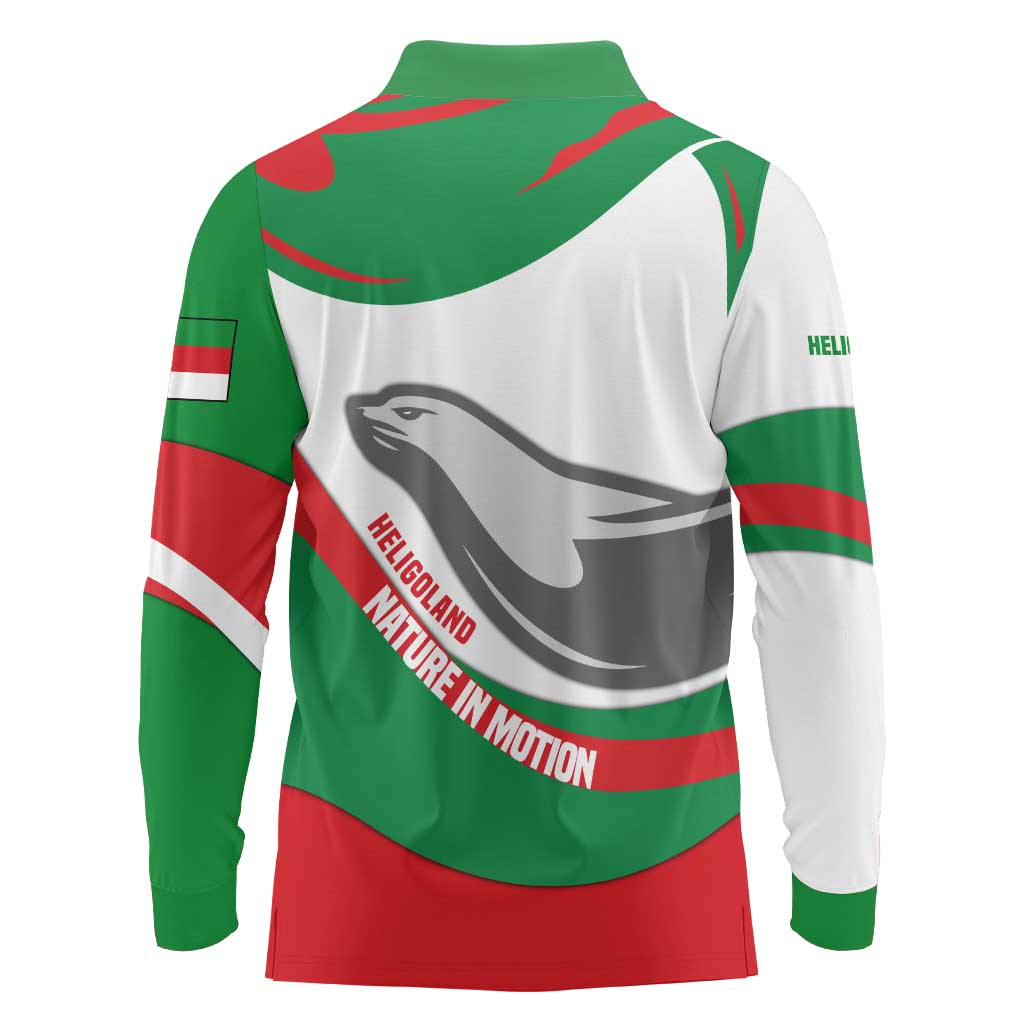Germany Heligoland Long Sleeve Polo Shirt with Seal Graphic and Red Green Wave Nature - Wonder Print Shop