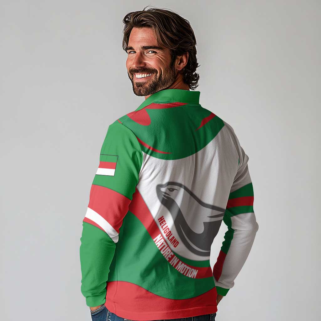 Germany Heligoland Long Sleeve Polo Shirt with Seal Graphic and Red Green Wave Nature - Wonder Print Shop