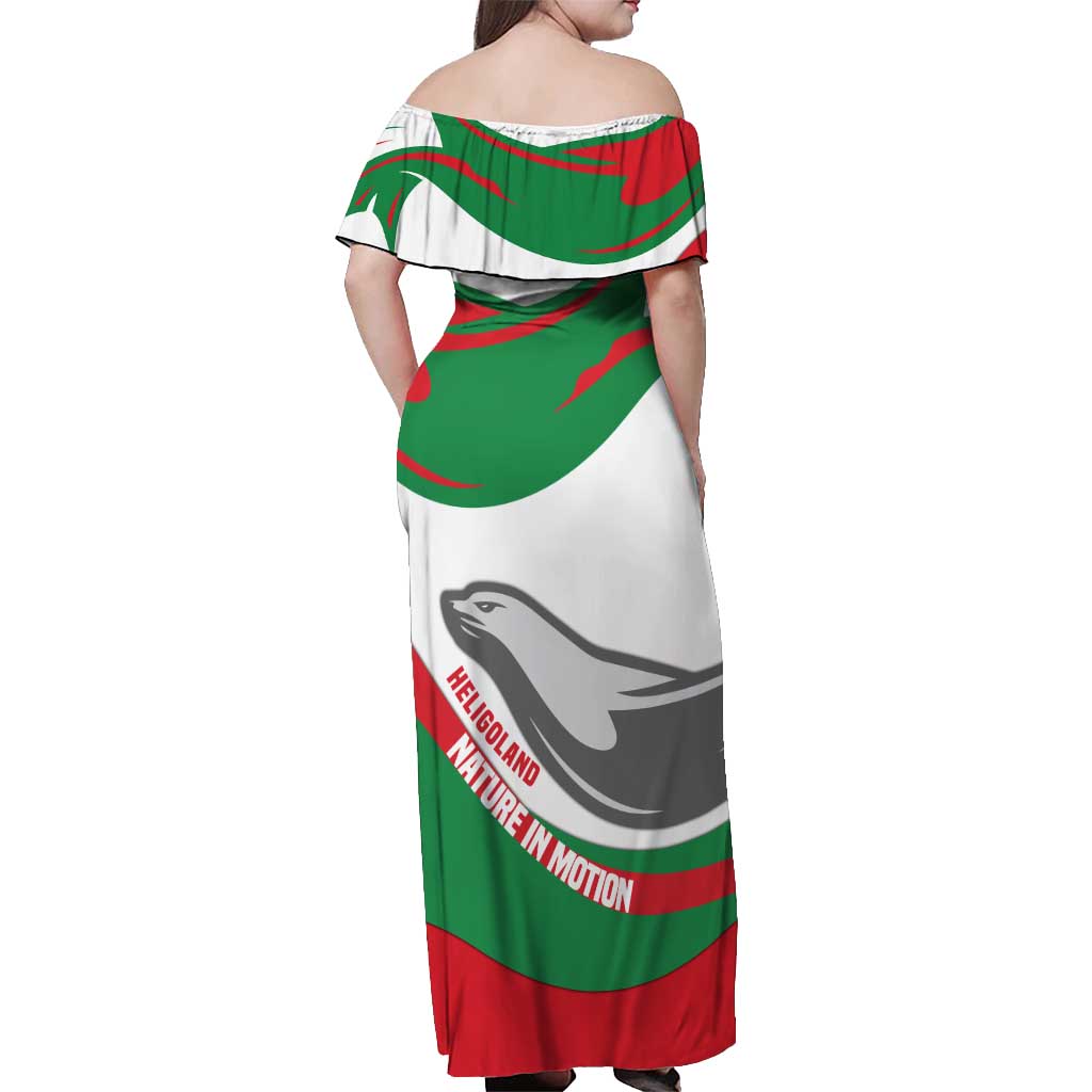 Germany Heligoland Off Shoulder Maxi Dress with Seal Graphic and Red Green Wave Nature - Wonder Print Shop
