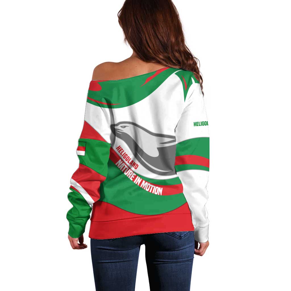 Germany Heligoland Off Shoulder Sweater with Seal Graphic and Red Green Wave Nature - Wonder Print Shop