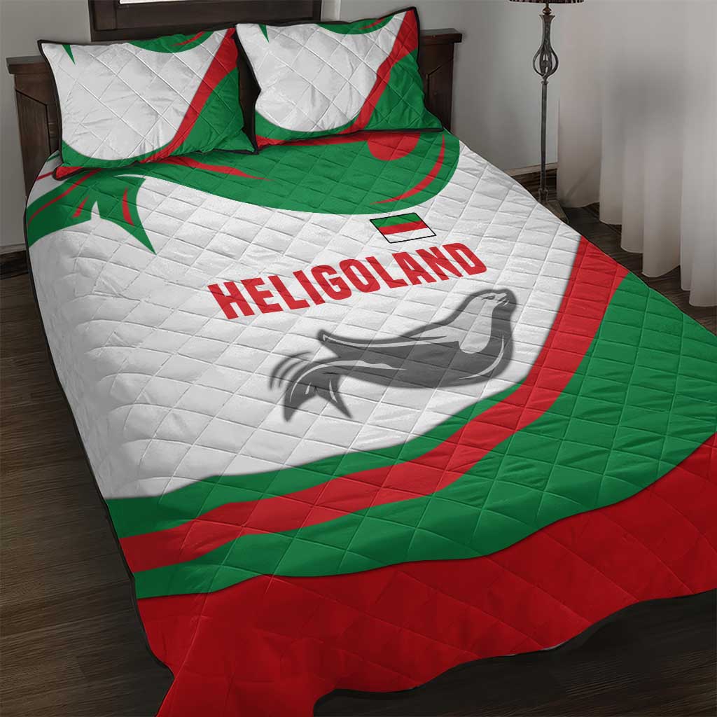 Germany Heligoland Quilt Bed Set with Seal Graphic and Red Green Wave Nature - Wonder Print Shop