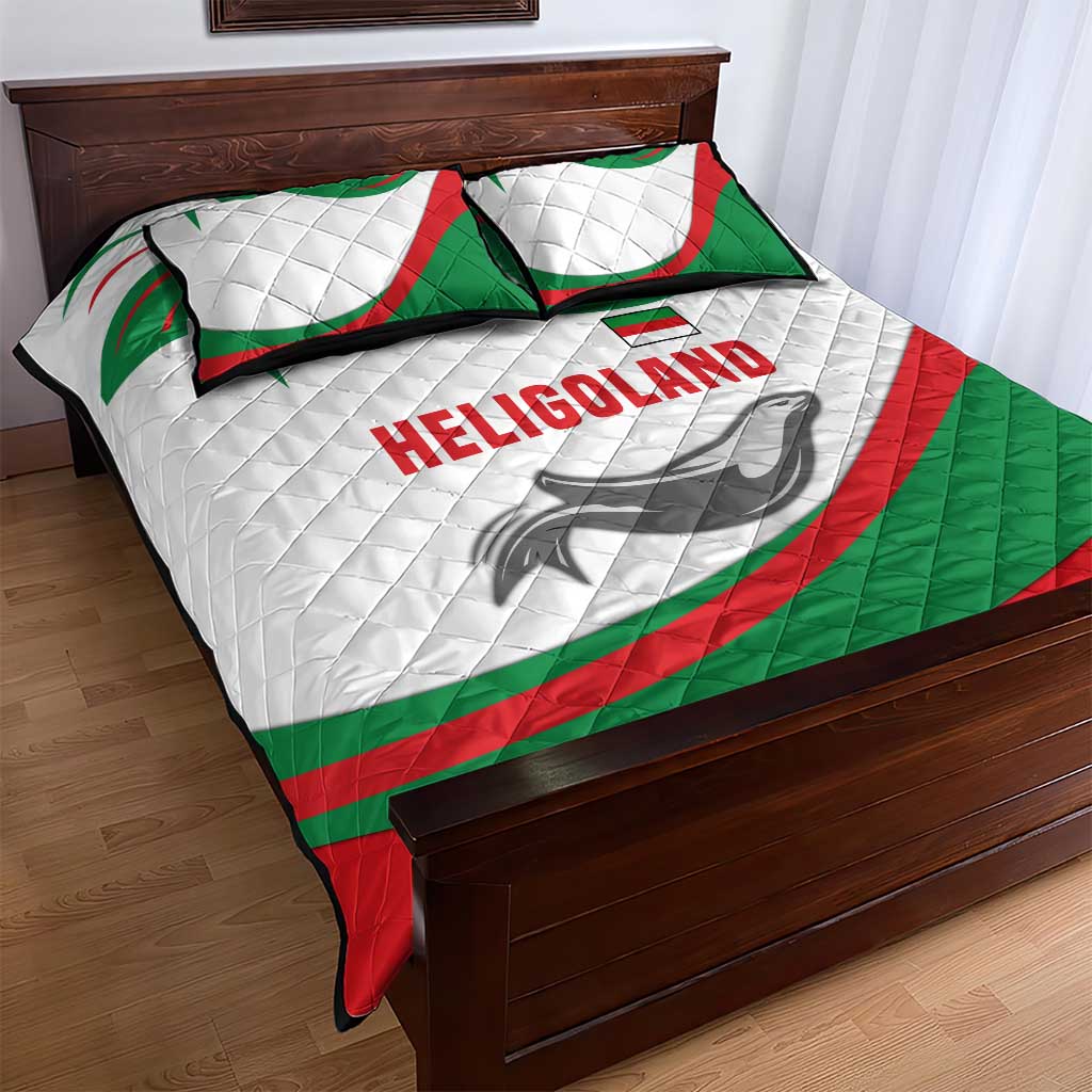 Germany Heligoland Quilt Bed Set with Seal Graphic and Red Green Wave Nature - Wonder Print Shop