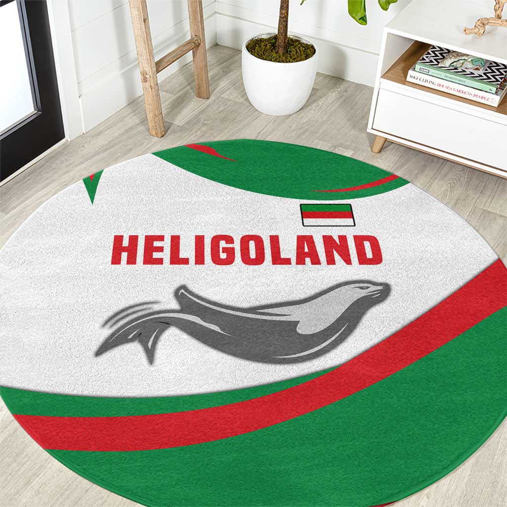 Germany Heligoland Round Carpet with Seal Graphic and Red Green Wave Nature - Wonder Print Shop
