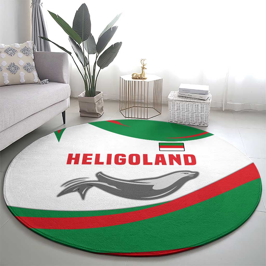 Germany Heligoland Round Carpet with Seal Graphic and Red Green Wave Nature - Wonder Print Shop