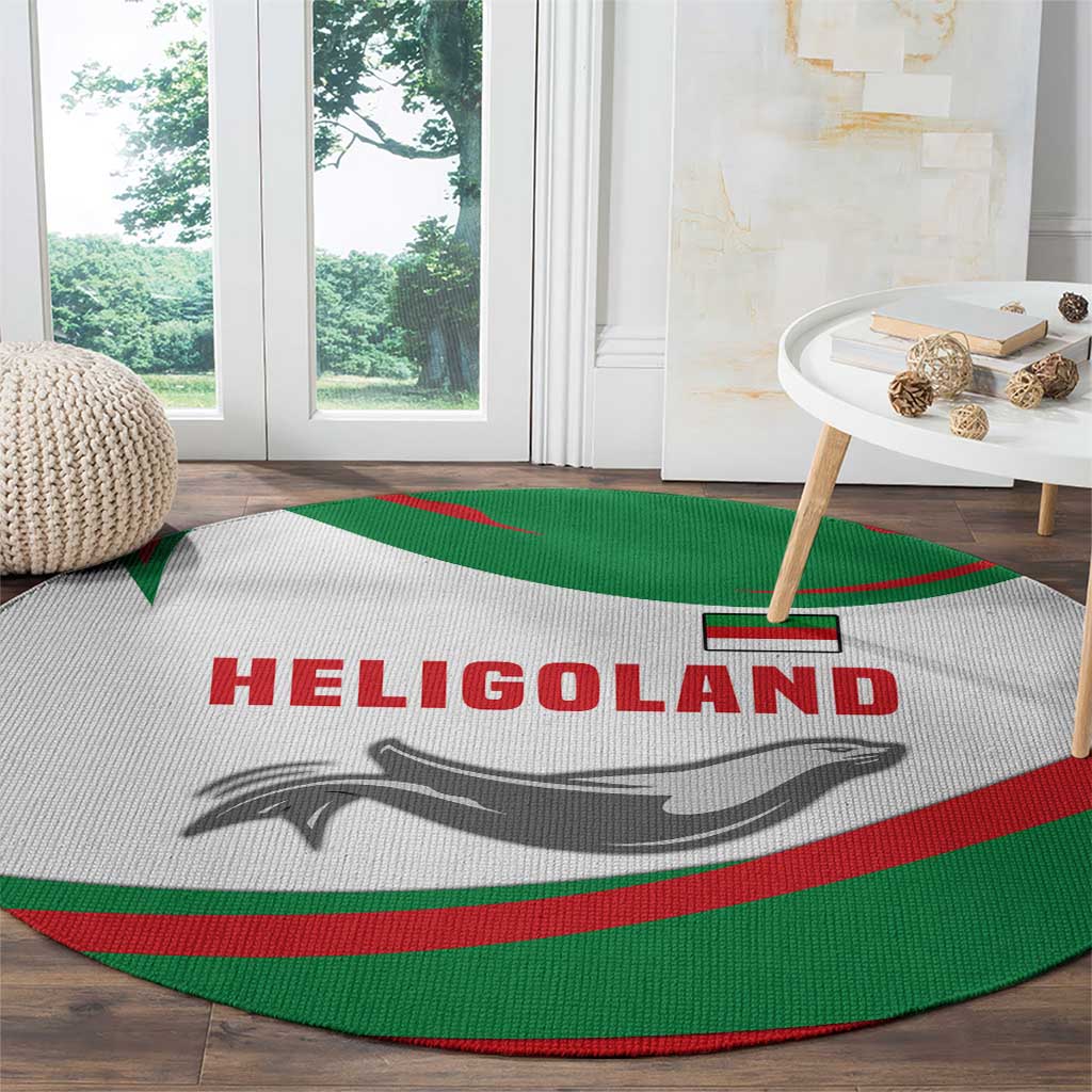 Germany Heligoland Round Carpet with Seal Graphic and Red Green Wave Nature - Wonder Print Shop