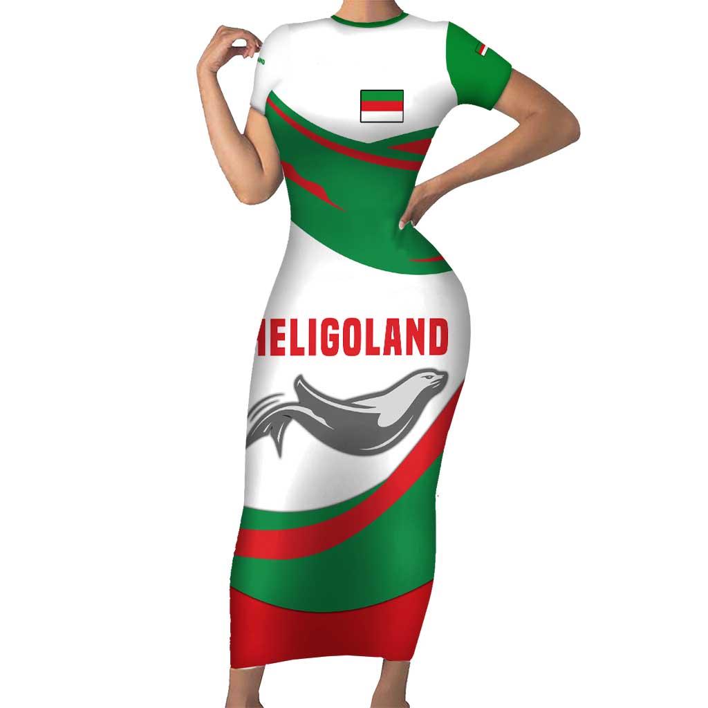 Germany Heligoland Short Sleeve Bodycon Dress with Seal Graphic and Red Green Wave Nature - Wonder Print Shop