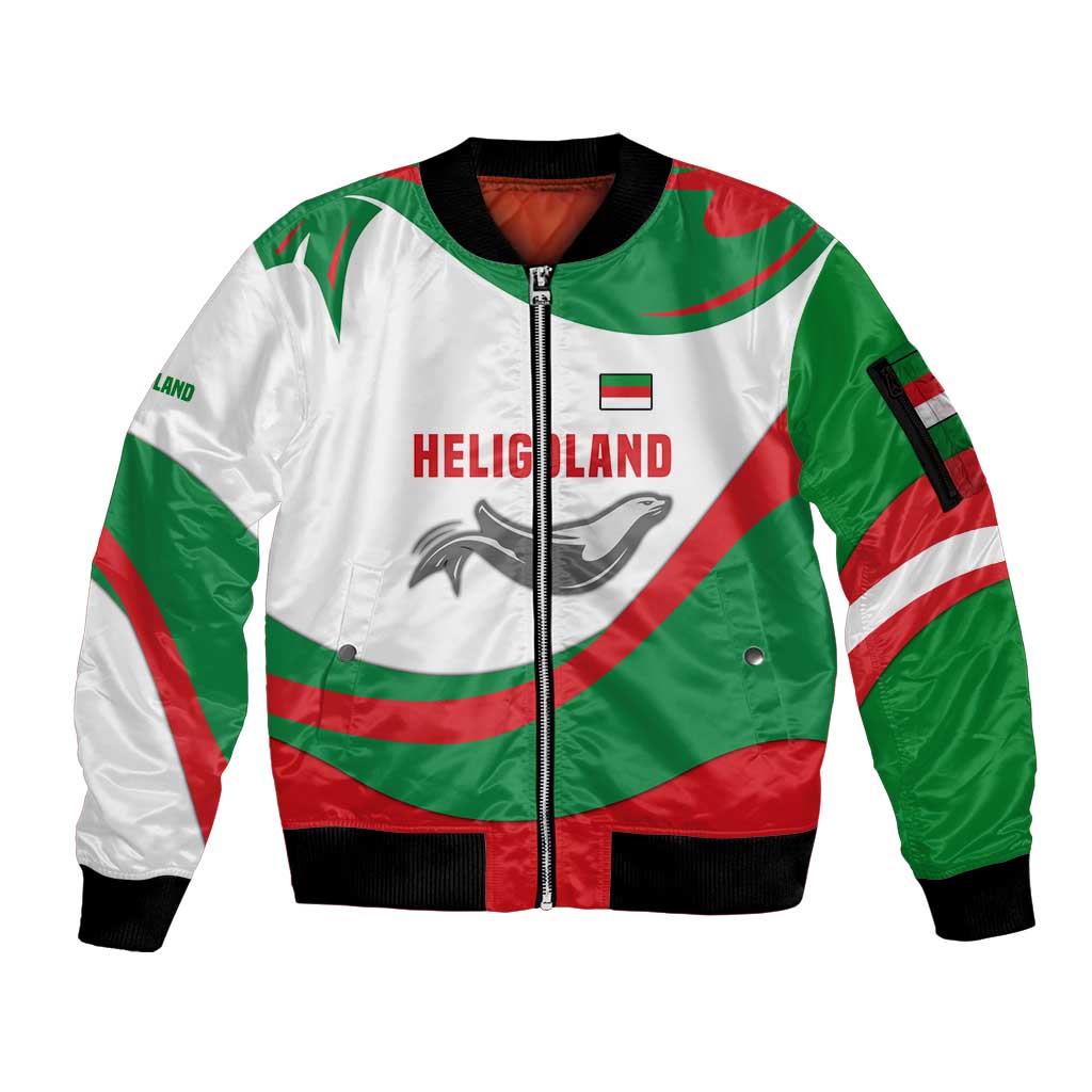 Germany Heligoland Sleeve Zip Bomber Jacket with Seal Graphic and Red Green Wave Nature - Wonder Print Shop