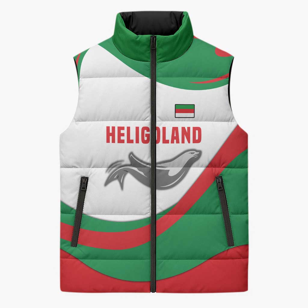 Germany Heligoland Sleeveless Puffer Jacket with Seal Graphic and Red Green Wave Nature - Wonder Print Shop