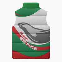 Germany Heligoland Sleeveless Puffer Jacket with Seal Graphic and Red Green Wave Nature - Wonder Print Shop