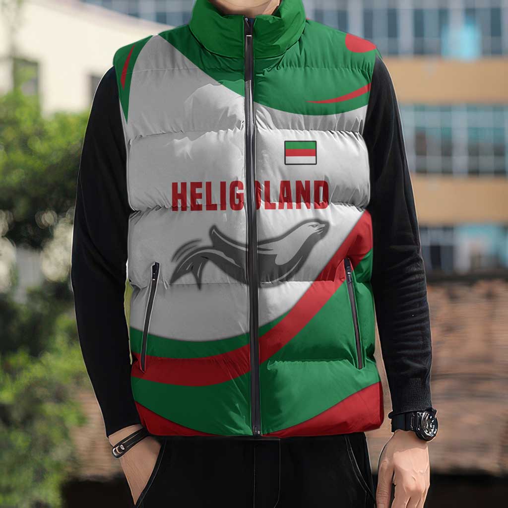 Germany Heligoland Sleeveless Puffer Jacket with Seal Graphic and Red Green Wave Nature - Wonder Print Shop