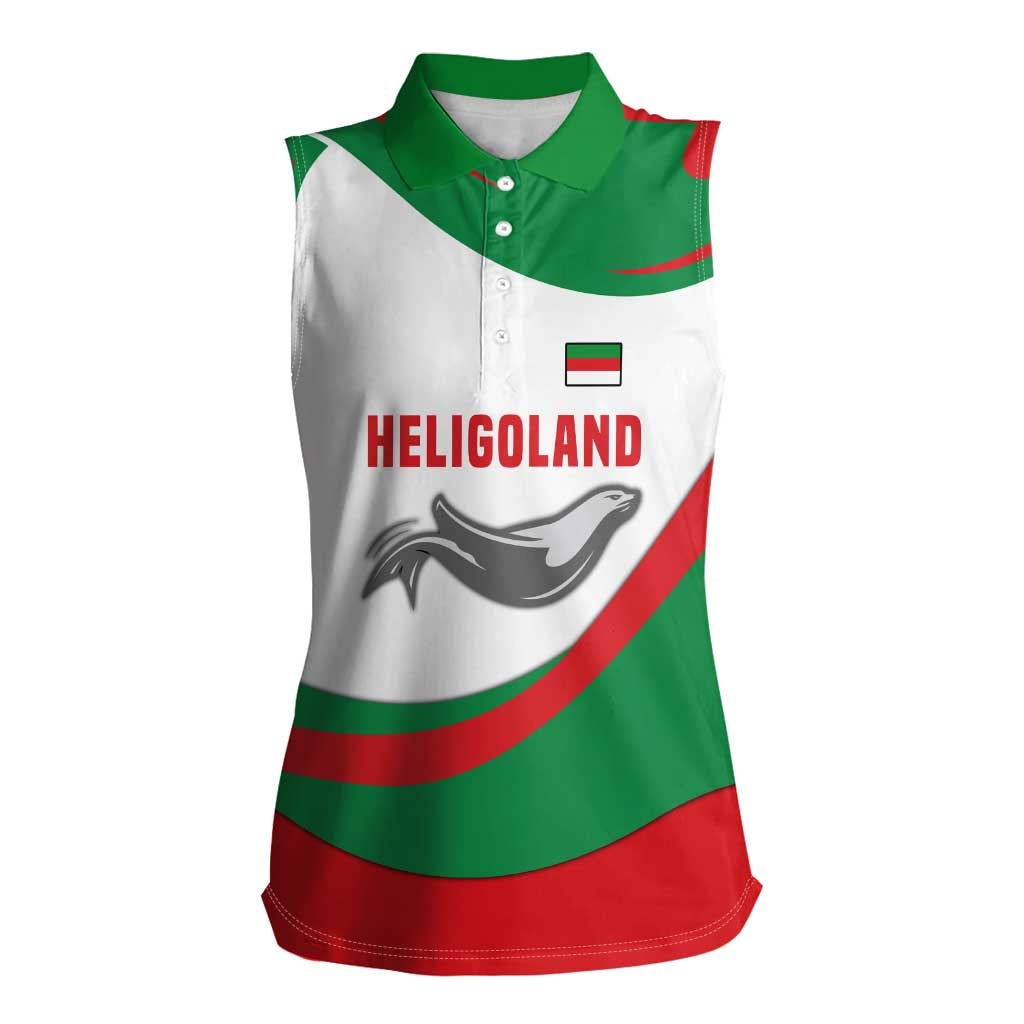 Germany Heligoland Women Sleeveless Polo Shirt with Seal Graphic and Red Green Wave Nature - Wonder Print Shop